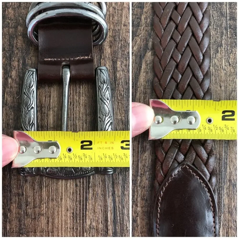 VTG Woven Belt Braided Leather Floral Buckle Jennifer Graham Size Small Brown